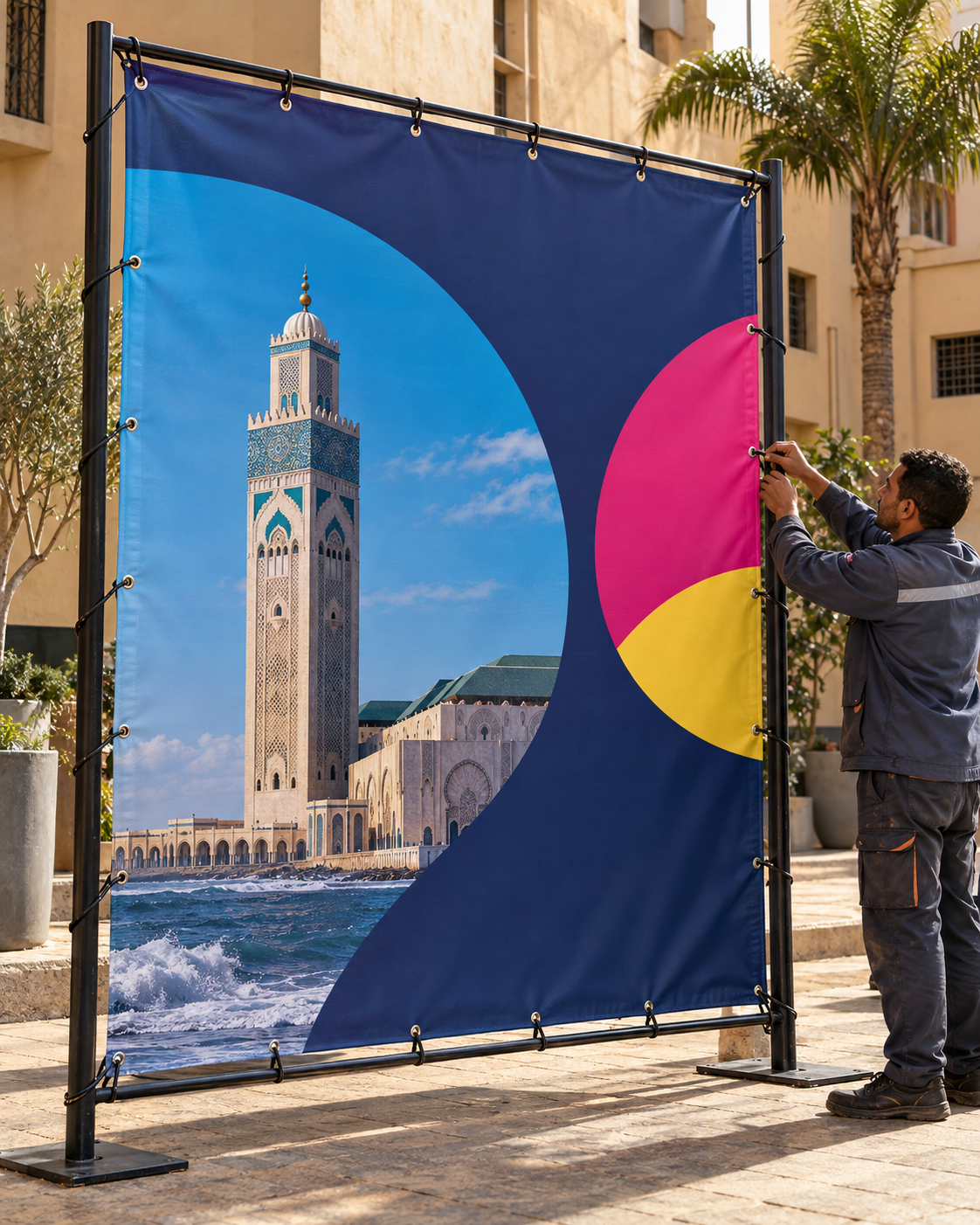 Impression et pose d’une bâche publicitaire par Imprimerie Casa, imprimerie à Casablanca